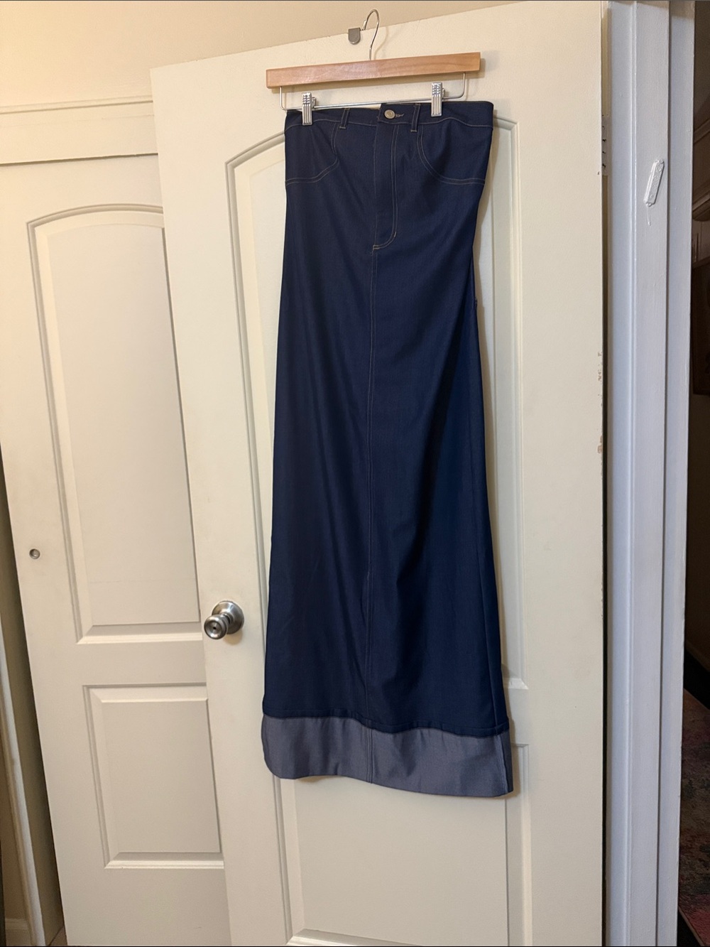 Denim like Maxi Dress with Contrast Hem